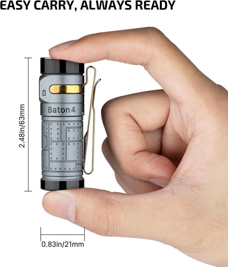 OLIGHT Baton4 Rechargeable EDC Flashlight, LED Pocket Light 1300 Lumens with Magnetic Charging Cable, 6 Modes, IPX8 Waterproof for Home, Camping and Emergency (Fighter Pilot) - Image 4